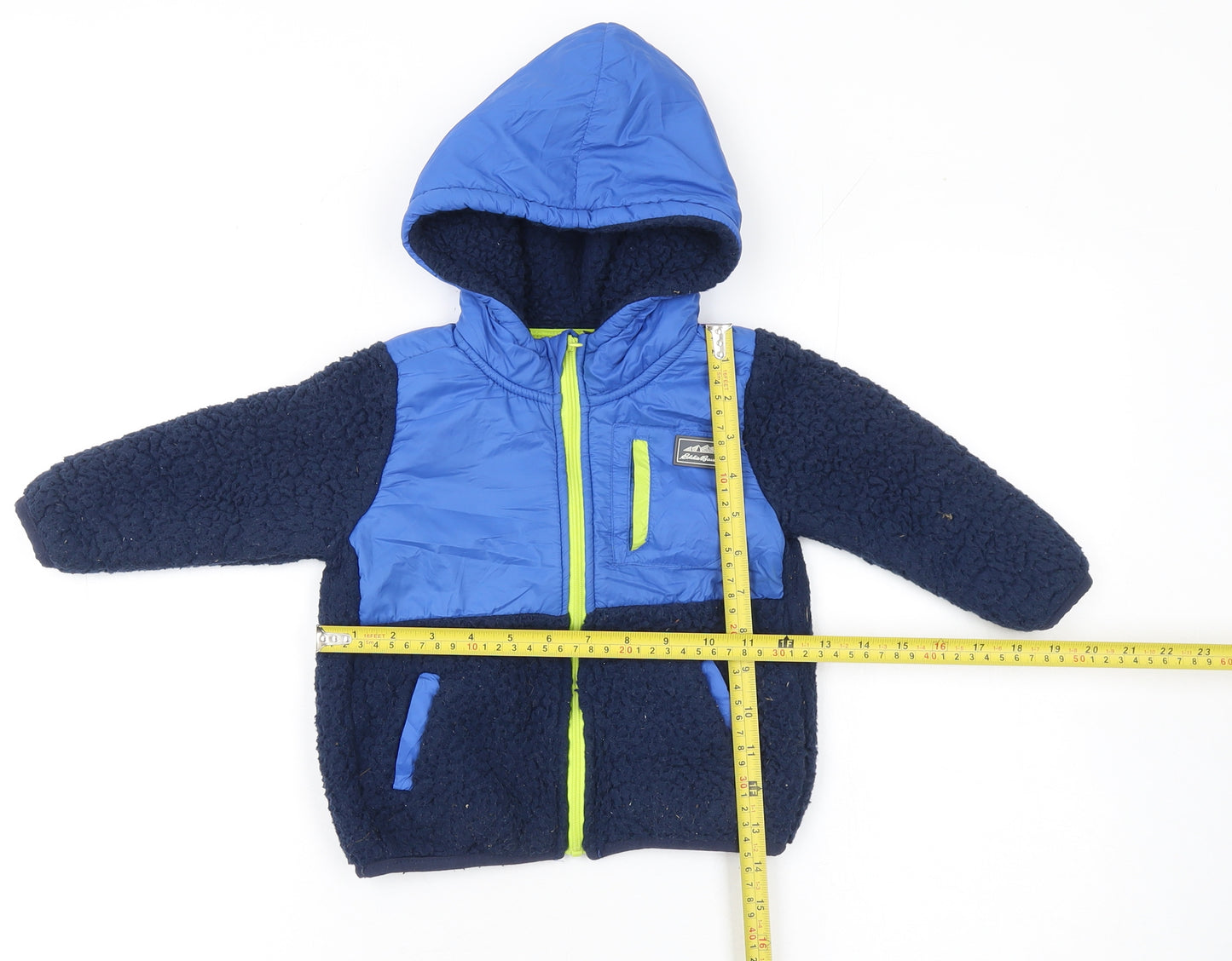 Eddie Bauer Boys Blue Hooded Fleece Puffer Jacket 2 Years Warm Lined Zip Up