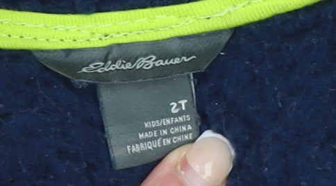 Eddie Bauer Boys Blue Hooded Fleece Puffer Jacket 2 Years Warm Lined Zip Up