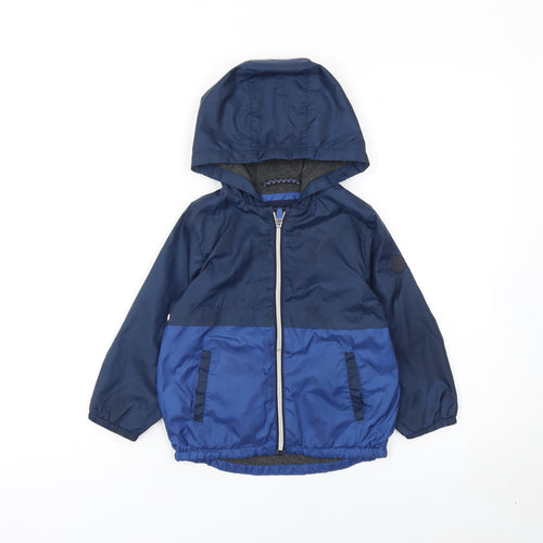 Next Boys Blue Hooded Windbreaker Jacket 2-3 Years Polyester Lined