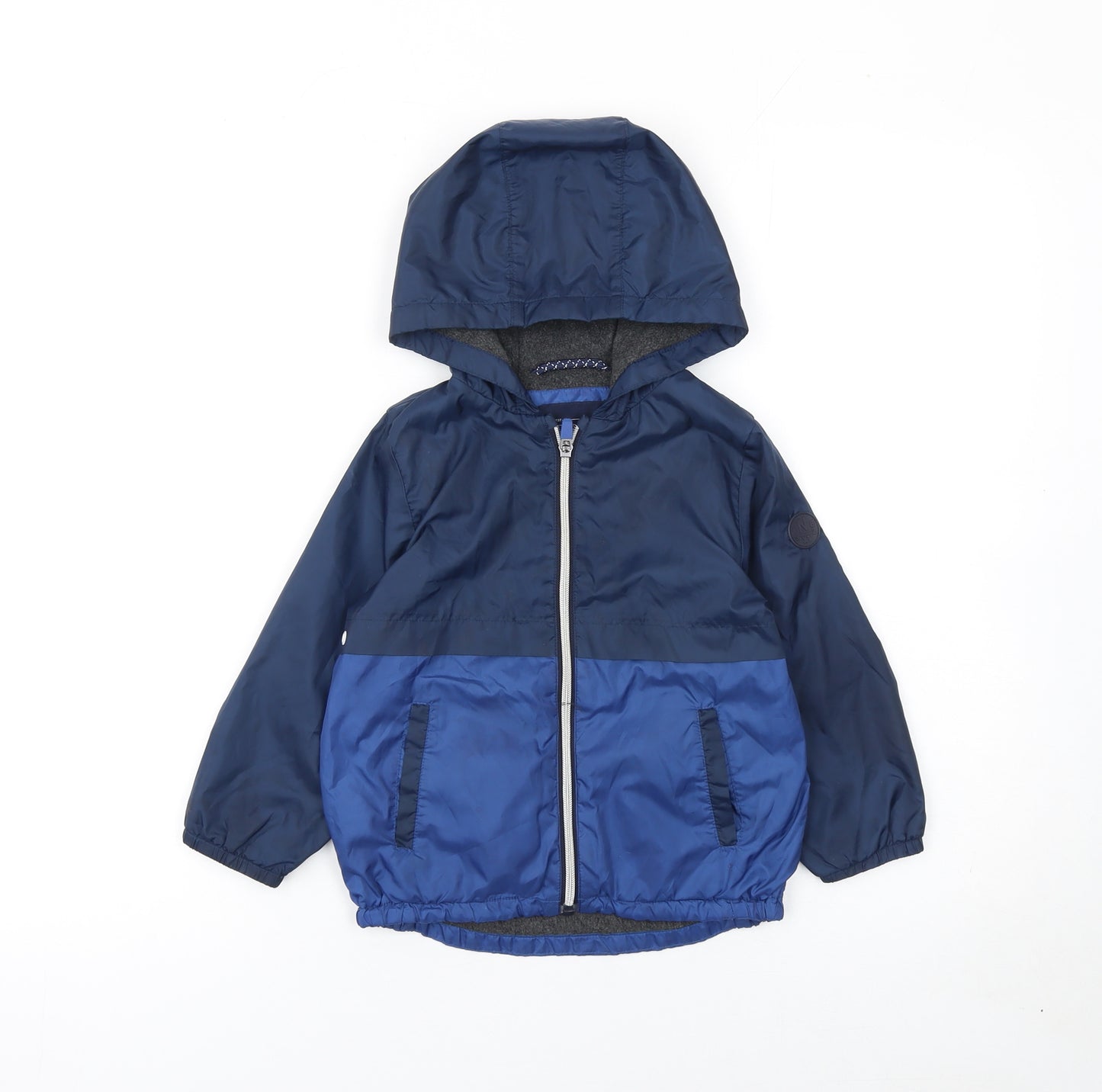 Next Boys Blue Hooded Windbreaker Jacket 2-3 Years Polyester Lined