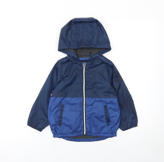 Next Boys Blue Hooded Windbreaker Jacket 2-3 Years Polyester Lined