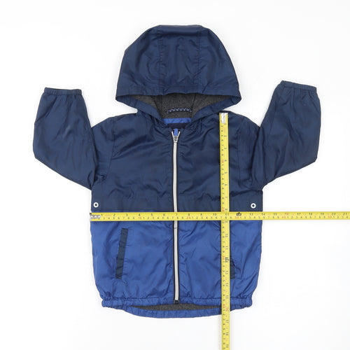 Next Boys Blue Hooded Windbreaker Jacket 2-3 Years Polyester Lined