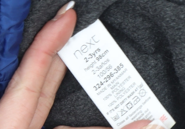 Next Boys Blue Hooded Windbreaker Jacket 2-3 Years Polyester Lined