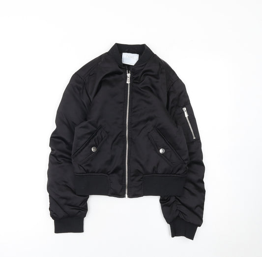 Next Girls Black Bomber Jacket Age 10 Years Polyester Lined Zip Pockets