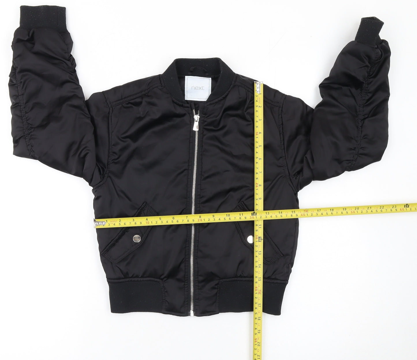 Next Girls Black Bomber Jacket Age 10 Years Polyester Lined Zip Pockets
