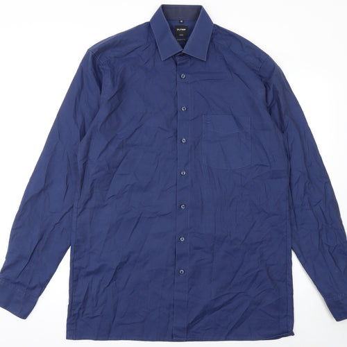 OLYMP Luxor Men’s Blue Modern Fit 16”/41cm Long Sleeve Cotton Formal Shirt