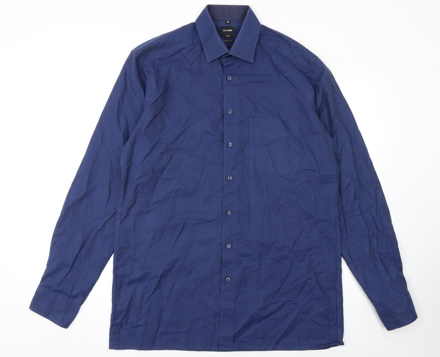 OLYMP Luxor Men’s Blue Modern Fit 16”/41cm Long Sleeve Cotton Formal Shirt