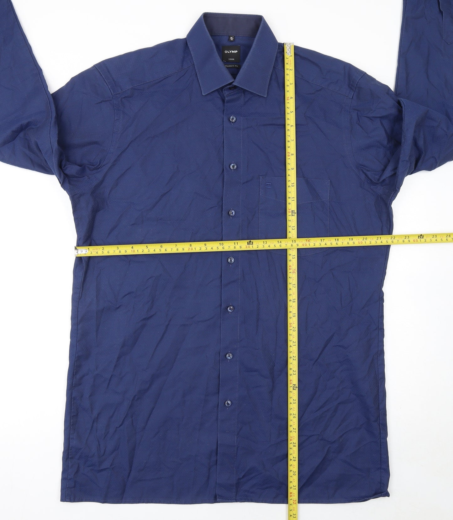 OLYMP Luxor Men’s Blue Modern Fit 16”/41cm Long Sleeve Cotton Formal Shirt