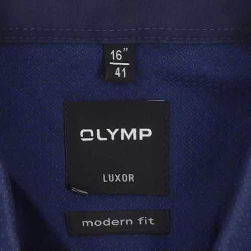 OLYMP Luxor Men’s Blue Modern Fit 16”/41cm Long Sleeve Cotton Formal Shirt