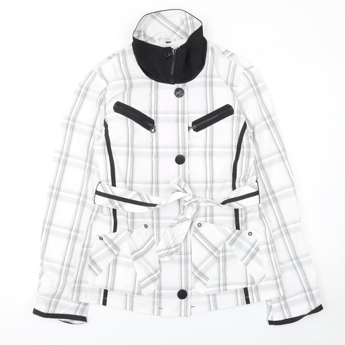 Frandsen Womens White Check Rain Coat Jacket Size 8 Waterproof Belted