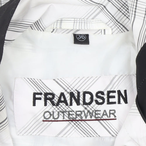 Frandsen Womens White Check Rain Coat Jacket Size 8 Waterproof Belted