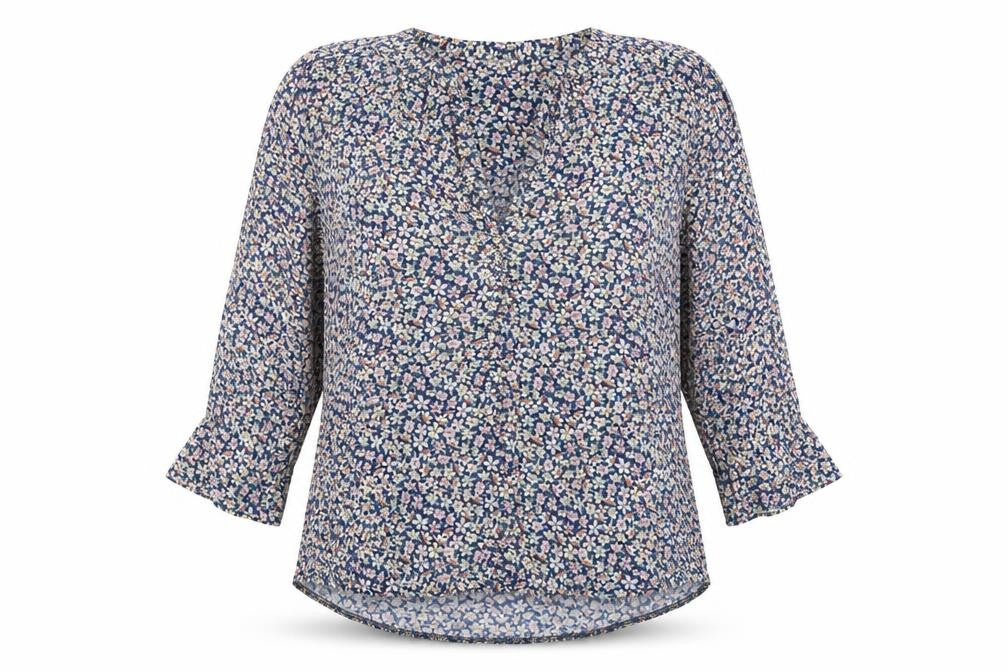 Front view of VILA Women’s Multicoloured Floral V-Neck Tunic Blouse, size L