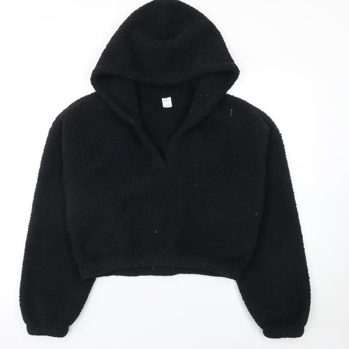 Gilly Hicks Womens Black Faux Fur Hooded Pullover Sweatshirt M