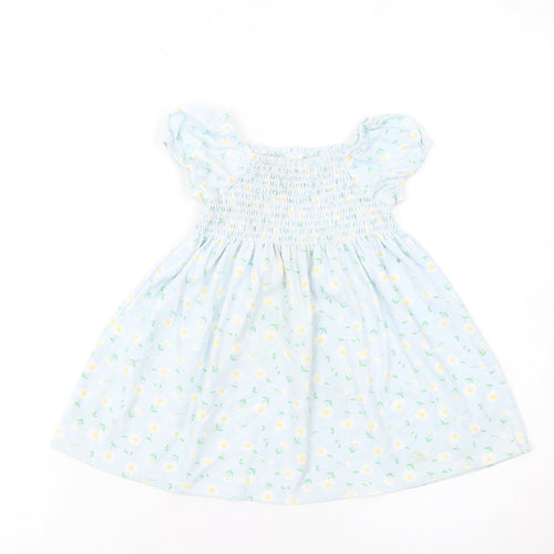 Little Me Girls Blue Floral Smocked A-Line Dress 24 Months