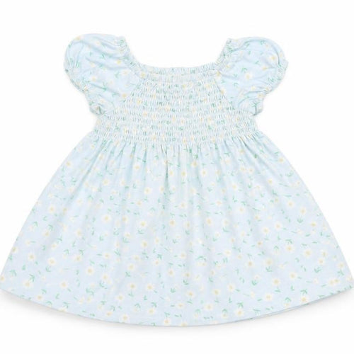 Little Me Girls Blue Floral Smocked A-Line Dress 24 Months