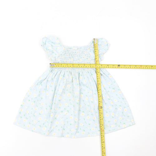Little Me Girls Blue Floral Smocked A-Line Dress 24 Months