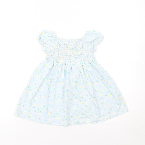 Little Me Girls Blue Floral Smocked A-Line Dress 24 Months