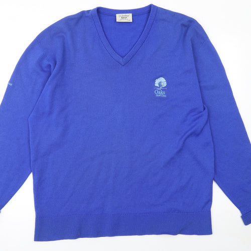 Glenbrae Mens Blue Wool V-Neck Golf Jumper Size L