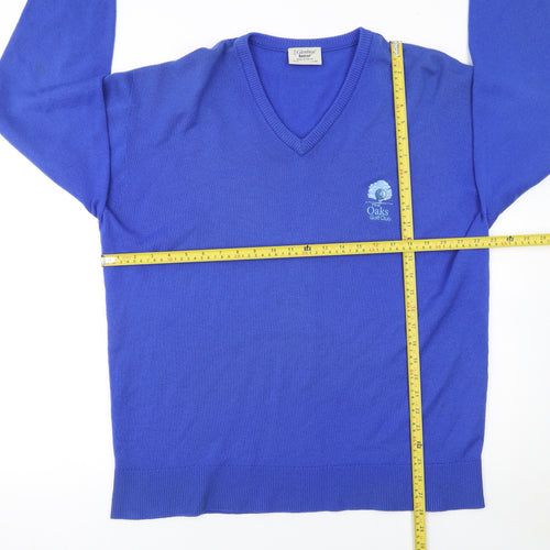 Glenbrae Mens Blue Wool V-Neck Golf Jumper Size L