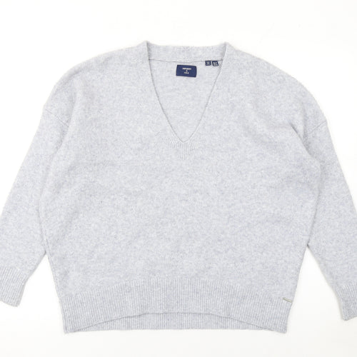 Superdry Women Grey V-Neck Wool Blend Pullover Jumper Size 10