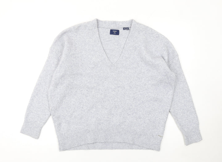 Superdry Women Grey V-Neck Wool Blend Pullover Jumper Size 10