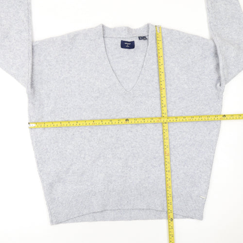 Superdry Women Grey V-Neck Wool Blend Pullover Jumper Size 10
