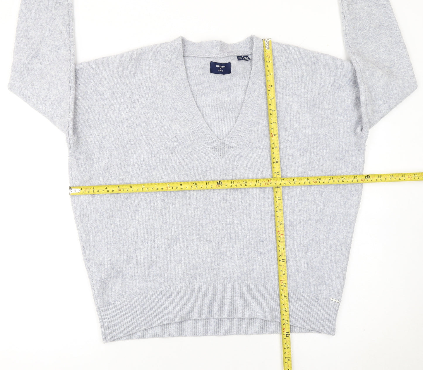 Superdry Women Grey V-Neck Wool Blend Pullover Jumper Size 10