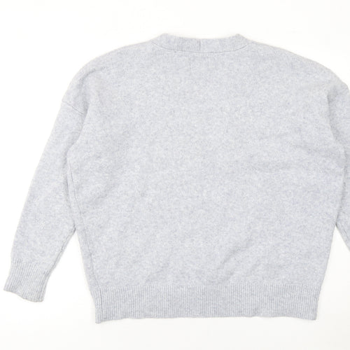 Superdry Women Grey V-Neck Wool Blend Pullover Jumper Size 10
