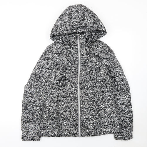 F&F Women’s Grey Leopard Print Hooded Puffer Jacket Size 10