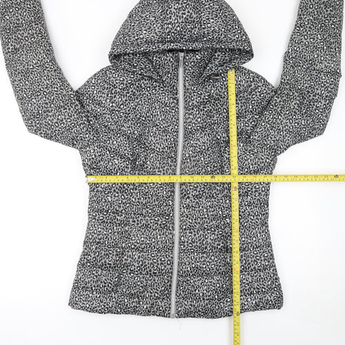 F&F Women’s Grey Leopard Print Hooded Puffer Jacket Size 10