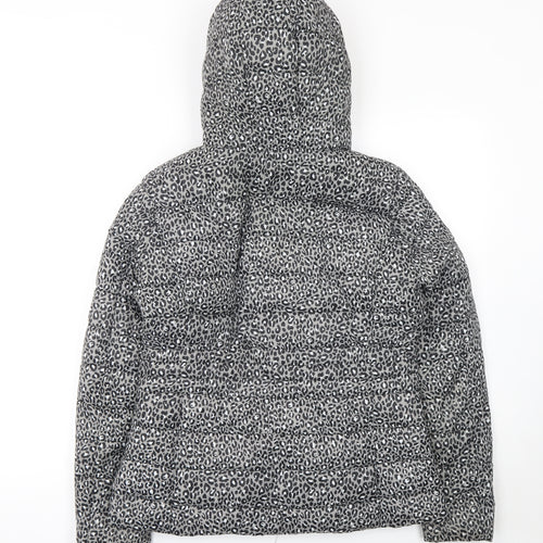 F&F Women’s Grey Leopard Print Hooded Puffer Jacket Size 10