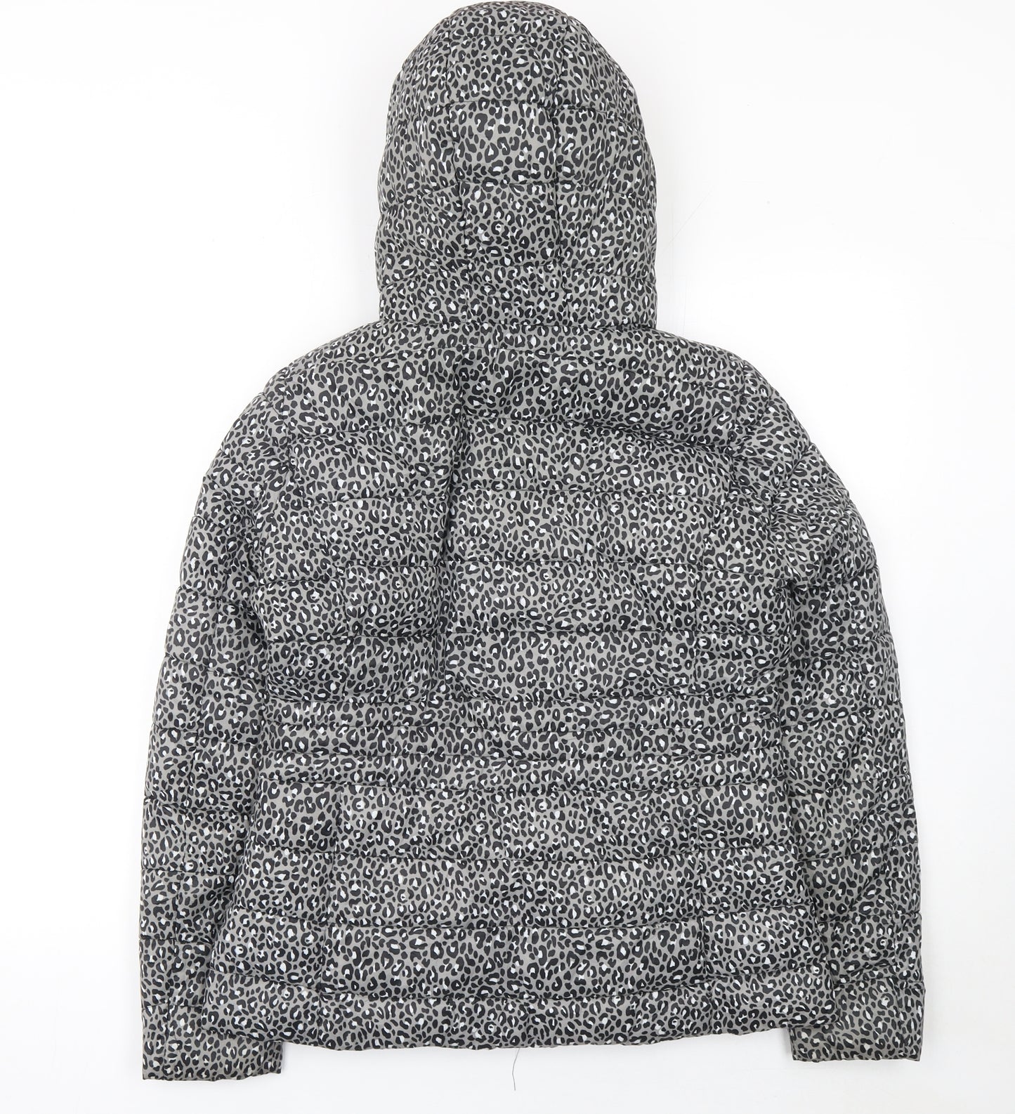 F&F Women’s Grey Leopard Print Hooded Puffer Jacket Size 10