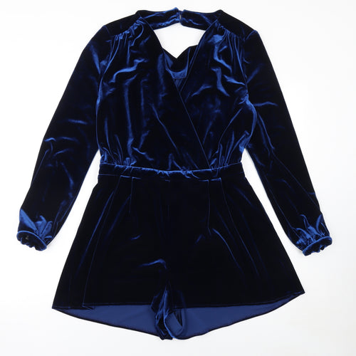 Topshop Women’s Blue Velvet Long Sleeve Playsuit UK 12