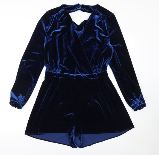 Topshop Women’s Blue Velvet Long Sleeve Playsuit UK 12