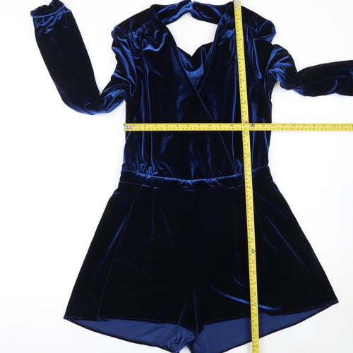 Topshop Women’s Blue Velvet Long Sleeve Playsuit UK 12