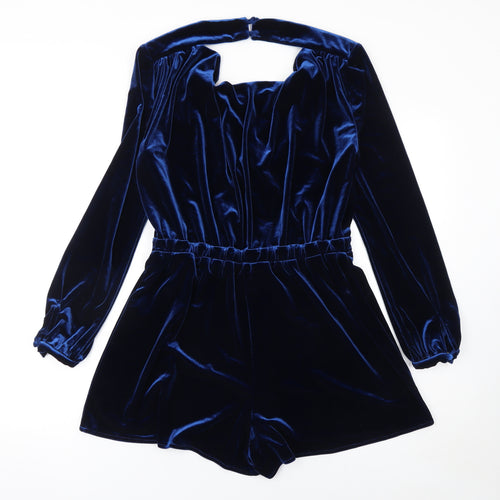 Topshop Women’s Blue Velvet Long Sleeve Playsuit UK 12
