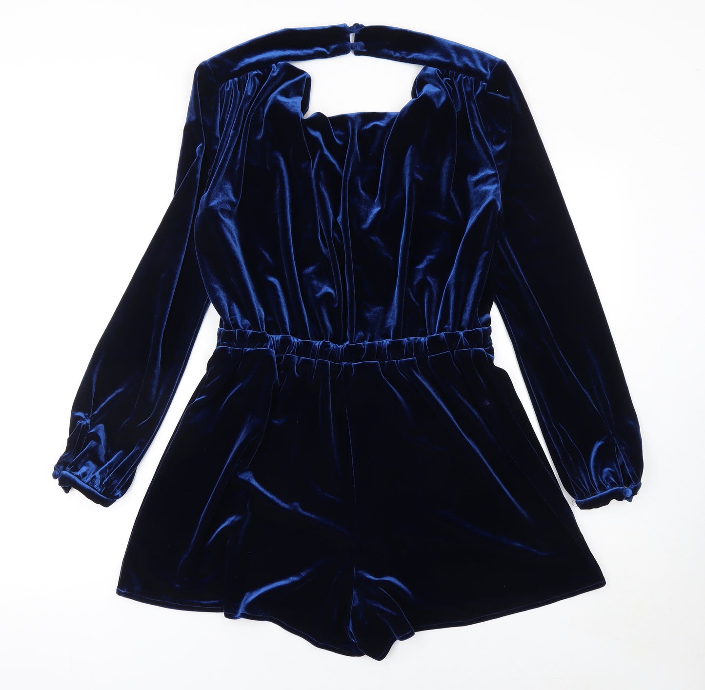 Topshop Women’s Blue Velvet Long Sleeve Playsuit UK 12