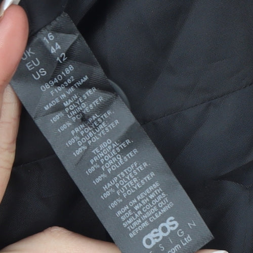 ASOS Design Womens Black Longline Single-Breasted Suit Blazer UK 16