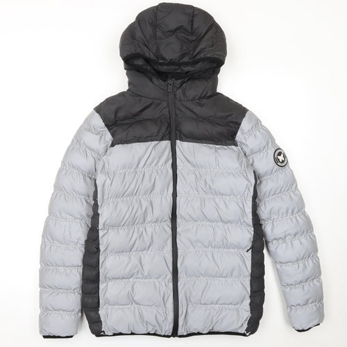 GOODFORNOTHING Boys Grey Colourblock Hooded Puffer Jacket 13-15 Years