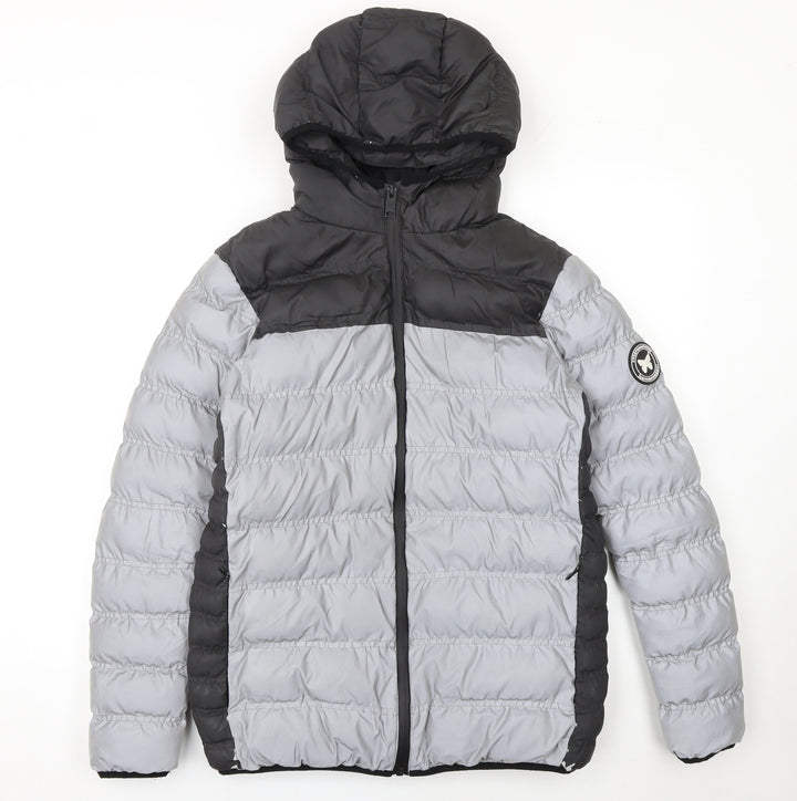 GOODFORNOTHING Boys Grey Colourblock Hooded Puffer Jacket 13-15 Years