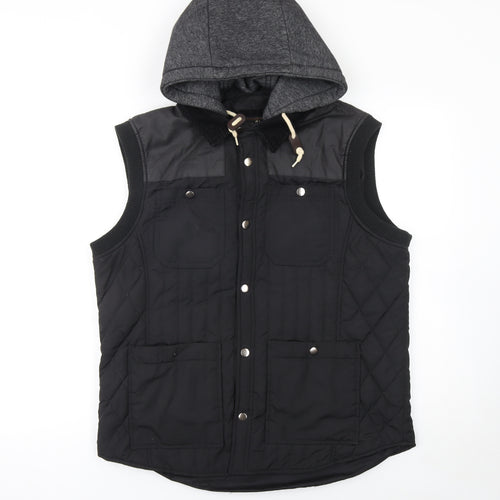 River Island Men's Black Quilted Hooded Bodywarmer Waistcoat S