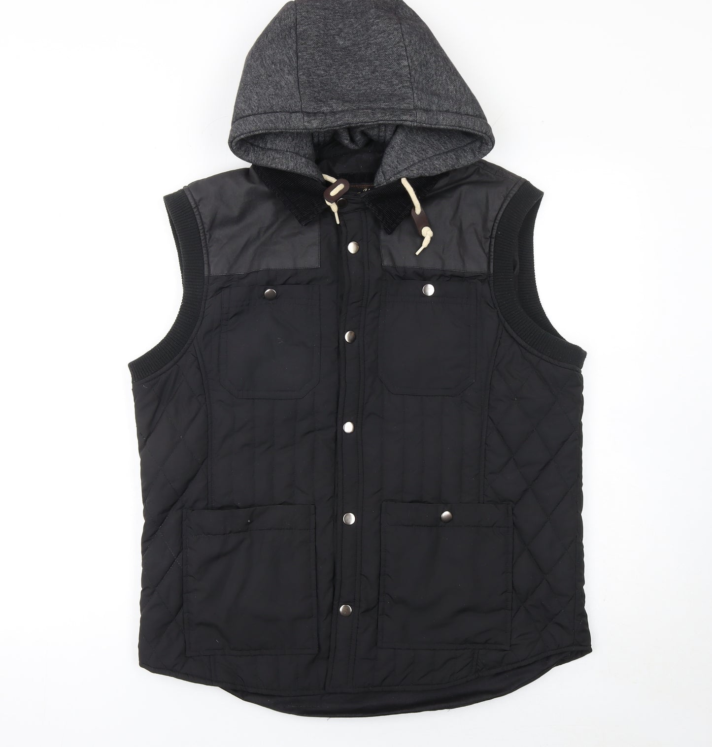 River Island Men's Black Quilted Hooded Bodywarmer Waistcoat S