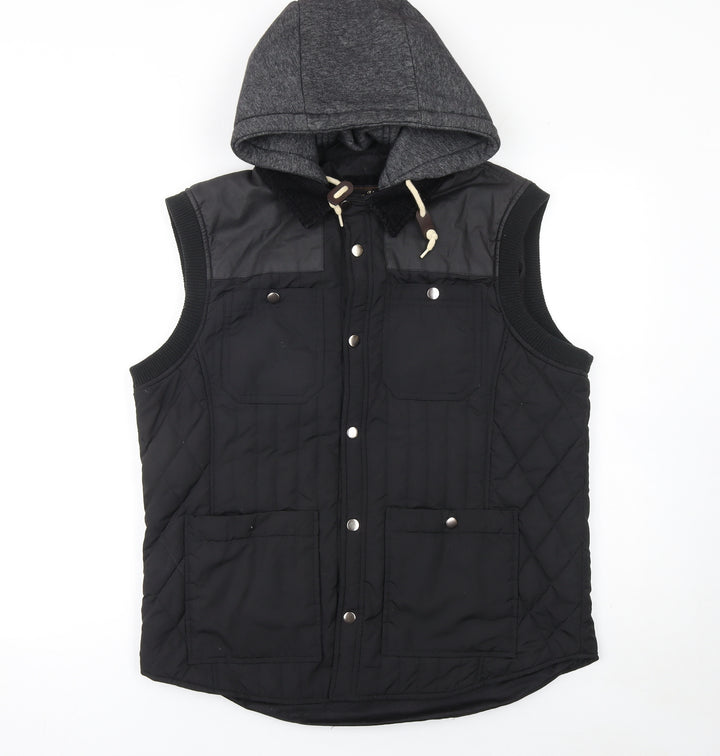 River Island Men's Black Quilted Hooded Bodywarmer Waistcoat S