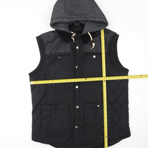 River Island Men's Black Quilted Hooded Bodywarmer Waistcoat S