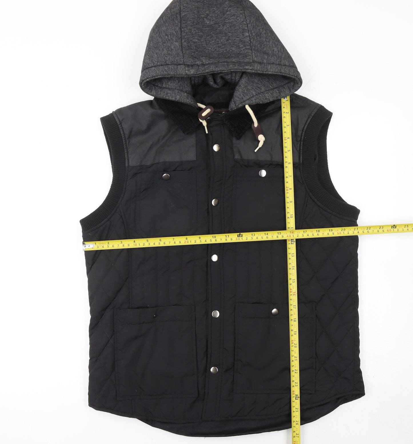 River Island Men's Black Quilted Hooded Bodywarmer Waistcoat S