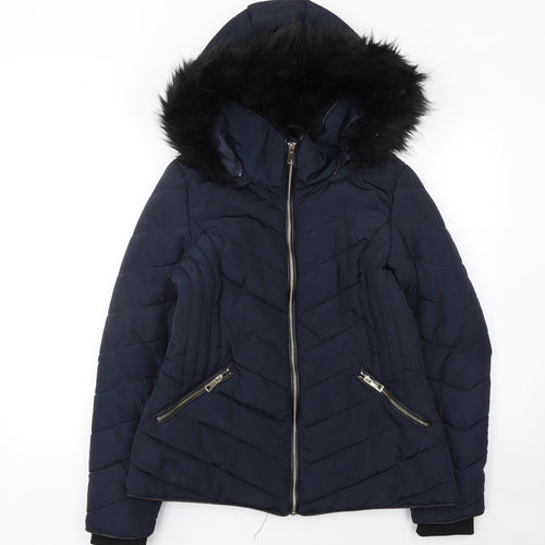 F&F Women's Blue Hooded Quilted Puffer Jacket Size 12