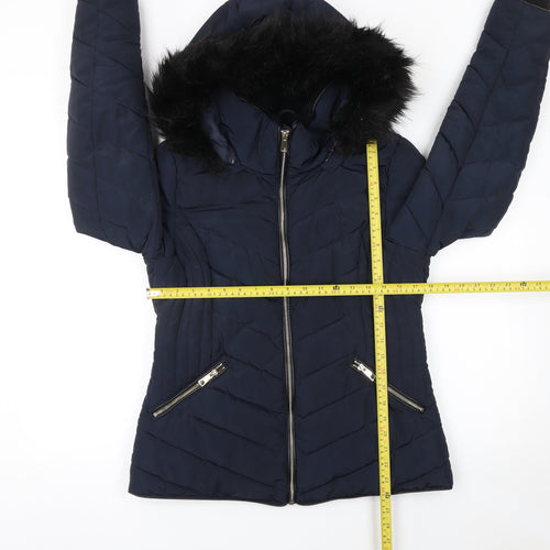 F&F Women's Blue Hooded Quilted Puffer Jacket Size 12