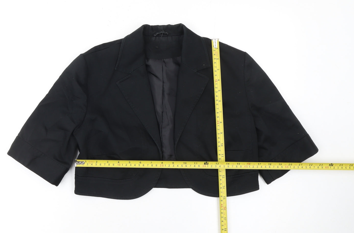 New Look Women's Black Cropped Blazer Size 14 Classic Lined Jacket