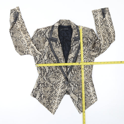 Zara Woman Beige Snake Print Blazer Jacket Small Single-Breasted