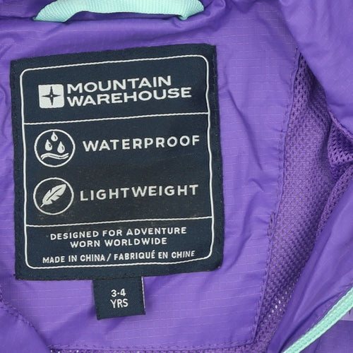 Mountain Warehouse Girls Purple Waterproof Lightweight Hooded Rain Jacket 3-4 Years